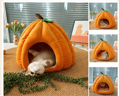 Cat Beds for Indoor Cats, Pumpkin Cat House,Cute Pumpkin Shape Cat Cave Bed Cat Tent with Removable Cushion, Warm Cave Nest Sleeping Bed Puppy House for Cats Small Dogs