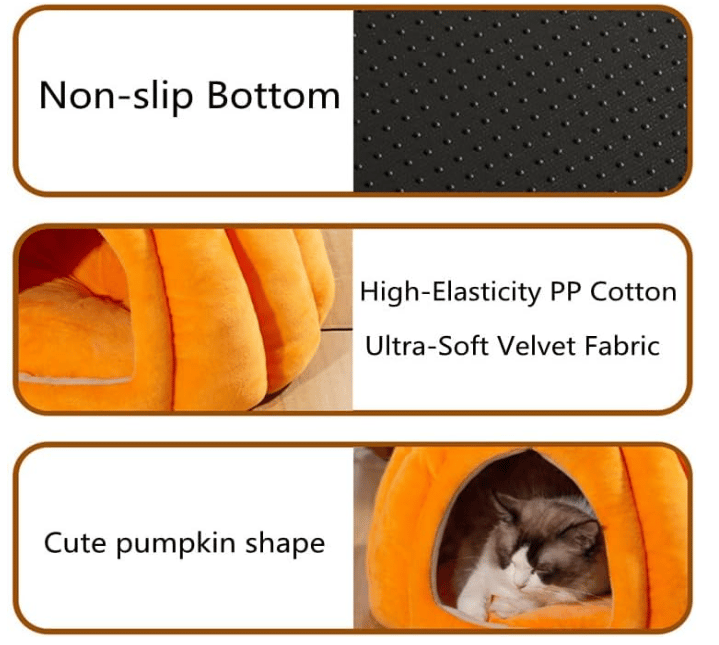 Cat Beds for Indoor Cats, Pumpkin Cat House,Cute Pumpkin Shape Cat Cave Bed Cat Tent with Removable Cushion, Warm Cave Nest Sleeping Bed Puppy House for Cats Small Dogs