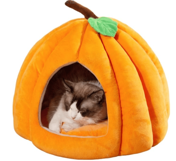 Cat Beds for Indoor Cats, Pumpkin Cat House,Cute Pumpkin Shape Cat Cave Bed Cat Tent with Removable Cushion, Warm Cave Nest Sleeping Bed Puppy House for Cats Small Dogs