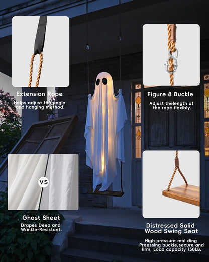 🔥ON SALE🔥Hanging Swing Ghost Halloween Decor with String Lights