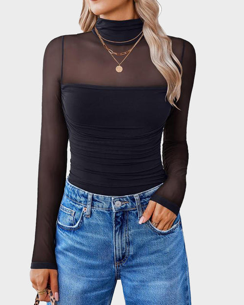 Women Long Sleeve Bodysuit Turtle Neck Shapewear