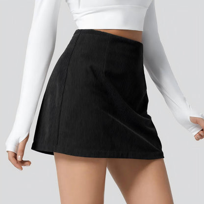 2-in-1 High Waisted Corduroy A-Line Skirt