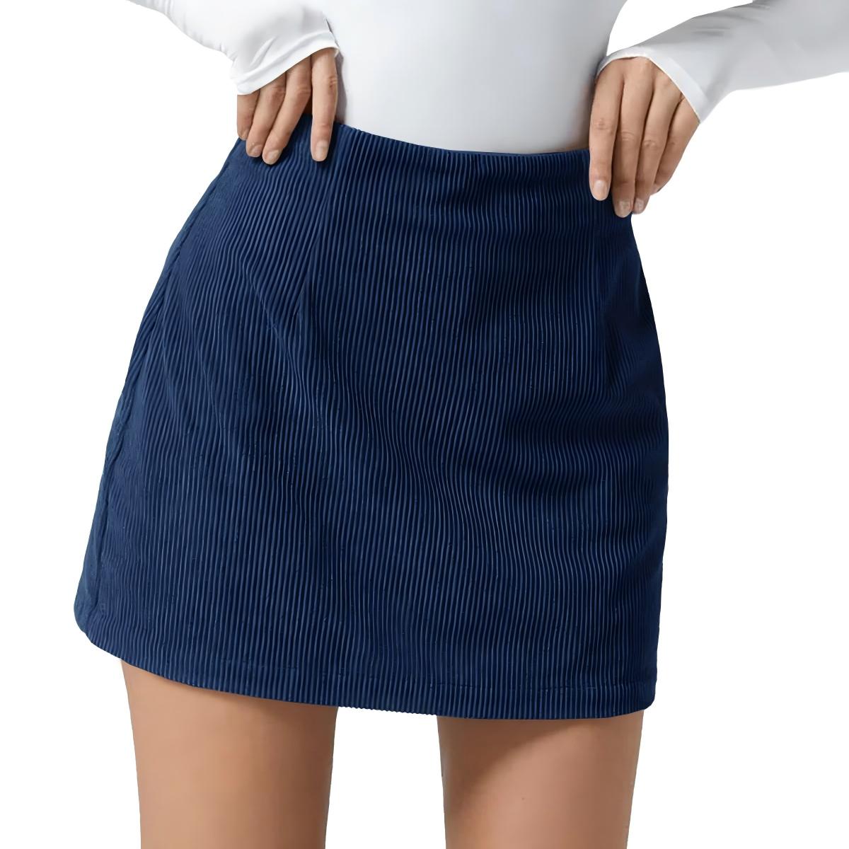 2-in-1 High Waisted Corduroy A-Line Skirt