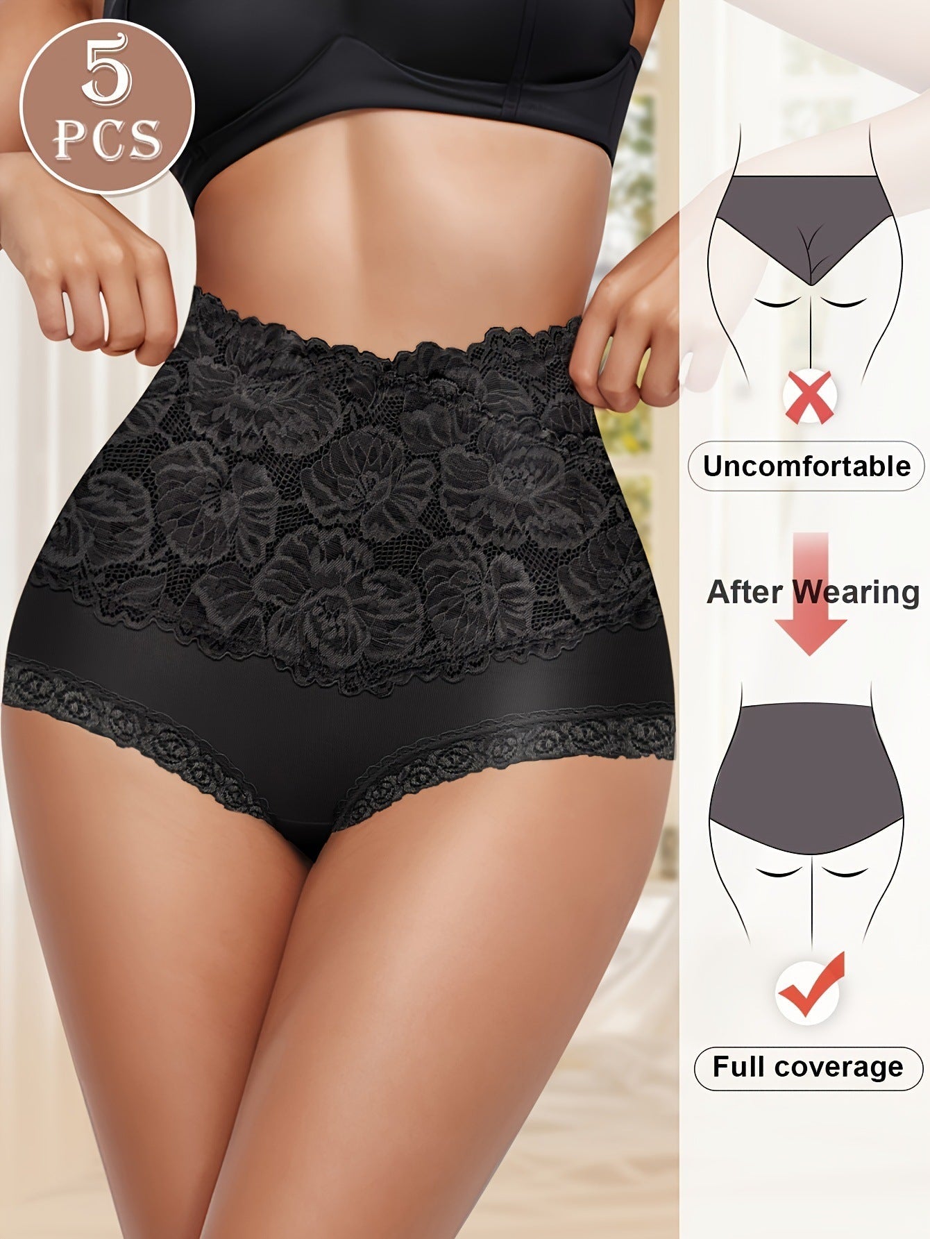 High Waist Cotton Panties – Soft, Breathable & Flattering Lace Briefs