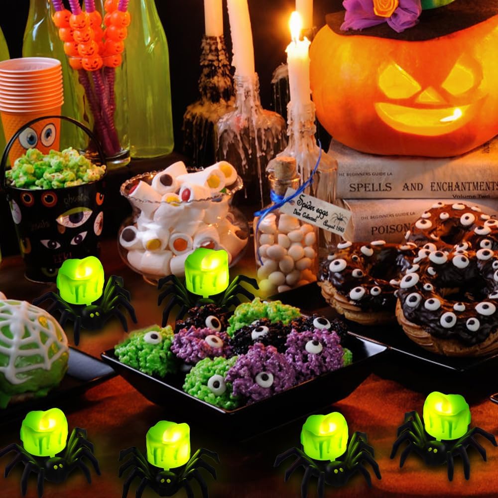 🏆2025 Halloween Hot Sale⚡🎃Halloween LED Pumpkin Lamp with Creepy Spider - Flameless Flickering Candle Light for Home Decor🕷️
