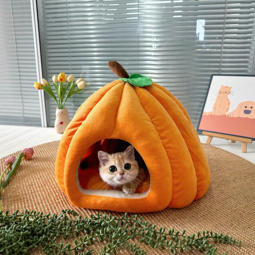 Cat Beds for Indoor Cats, Pumpkin Cat House,Cute Pumpkin Shape Cat Cave Bed Cat Tent with Removable Cushion, Warm Cave Nest Sleeping Bed Puppy House for Cats Small Dogs