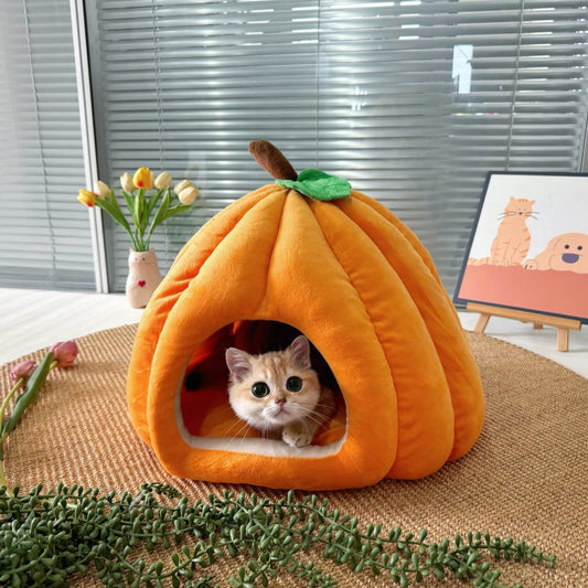 Cat Beds for Indoor Cats, Pumpkin Cat House,Cute Pumpkin Shape Cat Cave Bed Cat Tent with Removable Cushion, Warm Cave Nest Sleeping Bed Puppy House for Cats Small Dogs