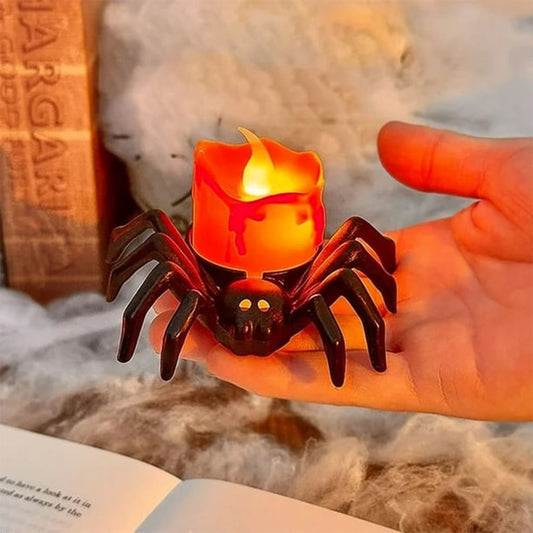 🏆2025 Halloween Hot Sale⚡🎃Halloween LED Pumpkin Lamp with Creepy Spider - Flameless Flickering Candle Light for Home Decor🕷️